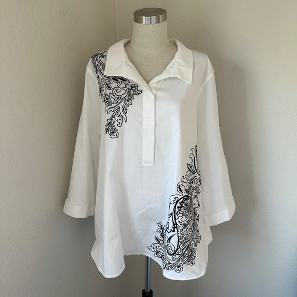 Chico's Embroidered Paisley Tunic White Color Sz 18 NWT - Picture 3 of 8